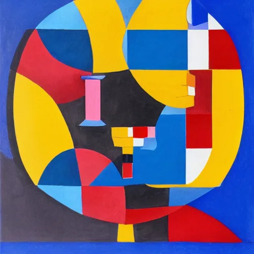 Prompt: a gouache by erno rubik cubism, studio portrait