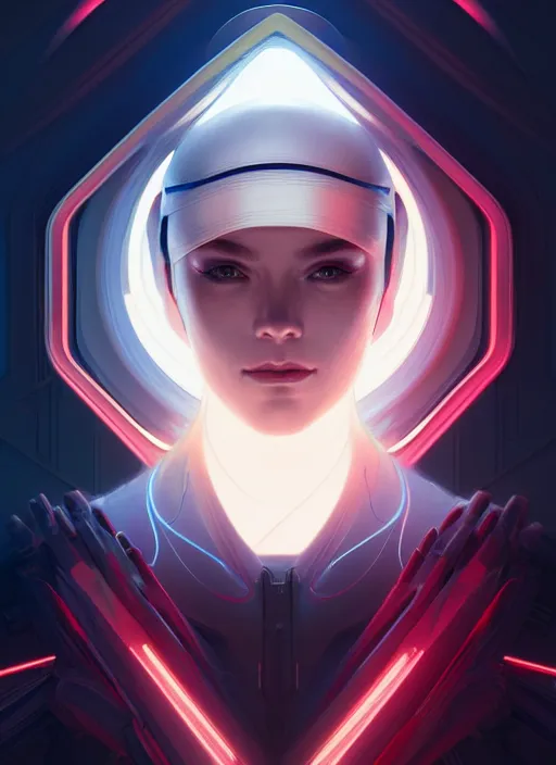 Image similar to symmetry!! portrait of ninja, sci - fi, tech wear, glowing lights!! intricate, elegant, highly detailed, digital painting, artstation, concept art, smooth, sharp focus, illustration, art by artgerm and greg rutkowski and alphonse mucha, 8 k