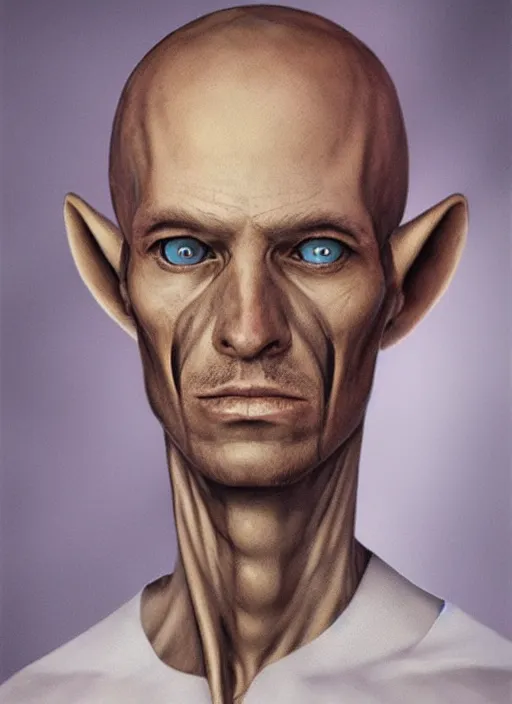 Image similar to a hyper realistic portrait of a handsome male alien