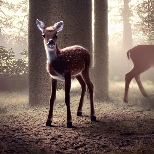 Image similar to hyperrealistic dslr film still of peter grohl disguised as baby deer, foal, stunning 8 k octane comprehensive 3 d render, inspired by istvan sandorfi & greg rutkowski & unreal engine, perfect symmetry, dim volumetric cinematic lighting, extremely hyper - detailed, incredibly real lifelike attributes & flesh texture, intricate, masterpiece, artstation, stunning