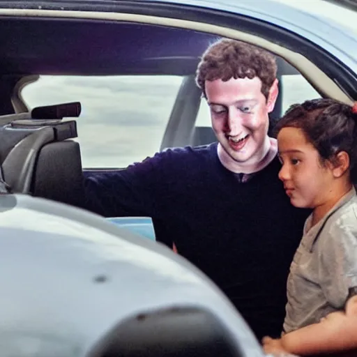 Prompt: Mark Zuckerberg steering a UFO