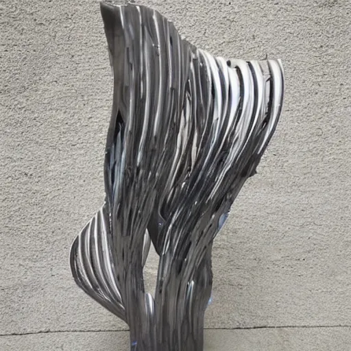 Prompt: melting liquid forms in metal abstract sculpture cyberpunk