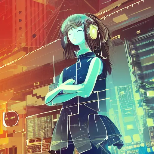 Image similar to Frequency indie album cover, luxury advertisement, blue filter, blue and black colors. Clean and detailed post-cyberpunk sci-fi close-up schoolgirl in asian city in style of cytus and deemo, blue flame, relaxing, calm and mysterious vibes, by Tsutomu Nihei, by Yoshitoshi ABe, by Ilya Kuvshinov, by Greg Tocchini, nier:automata, set in half-life 2, GITS, Blade Runner, Neotokyo Source, Syndicate(2012), dynamic composition, beautiful with eerie vibes, very inspirational, very stylish, with gradients, surrealistic, dystopia, postapocalyptic vibes, depth of field, mist, rich cinematic atmosphere, perfect digital art, mystical journey in strange world, beautiful dramatic dark moody tones and studio lighting, shadows, bastion game, arthouse