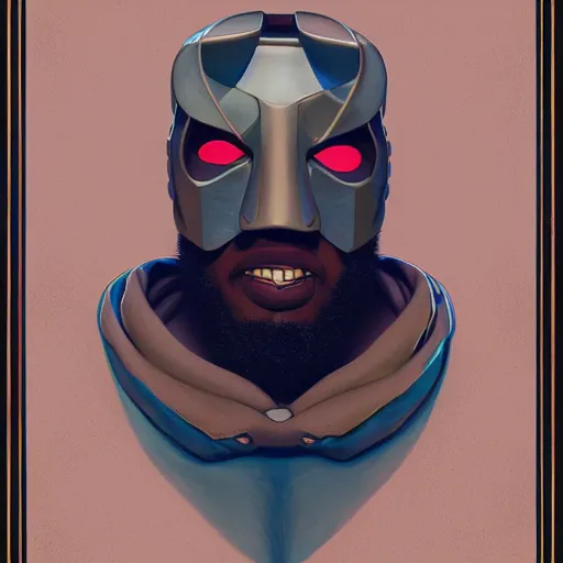 Image similar to mf doom by james jean, tom bagshaw, rococo vfx portrait