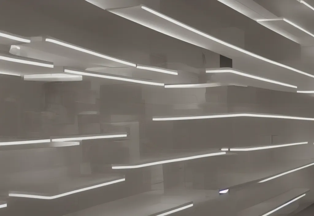 Image similar to led strip lighting on shelving, up close, homes and gardens, super detailed render, award winning,