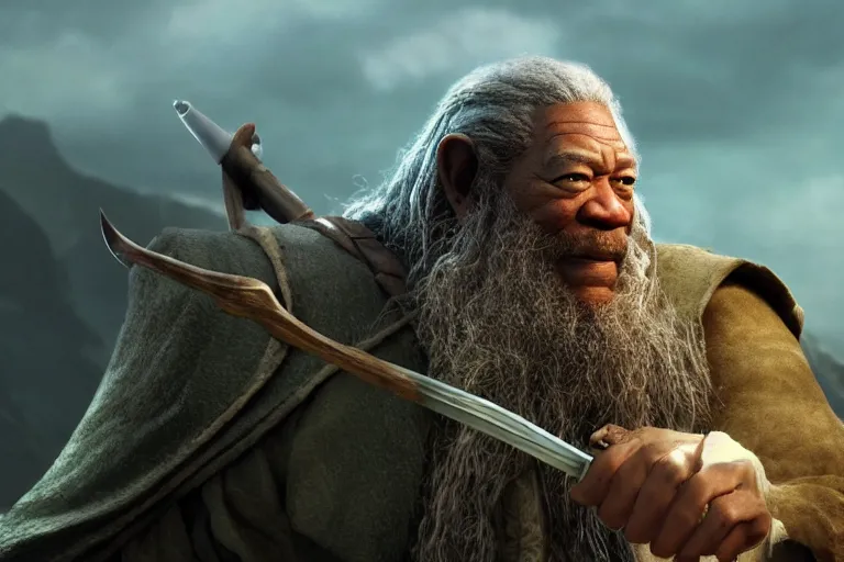 Image similar to morgan freeman starring as gimli in lord of the rings, full body, still from a pixar movie, high quality 3 d render, movie, pixar, renderman, 4 k, artstation