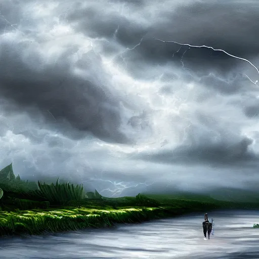 Image similar to i regret, storm is coming, digital painting, futured, ultra detailed