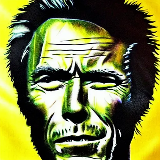 Image similar to clint eastwood portrait made of cannabis, weed art