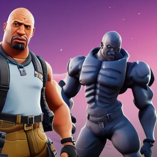 Prompt: screenshot from fortnite dwanye the rock johnson as a fortnite character