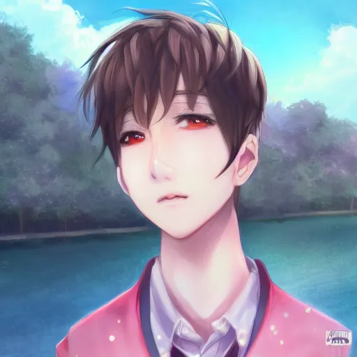 cute anime boy standing by a large river,detailed | Stable Diffusion |  OpenArt