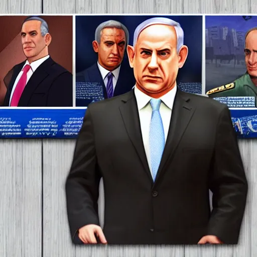 Image similar to Benjamin Netanyahu as a GTA loading screen