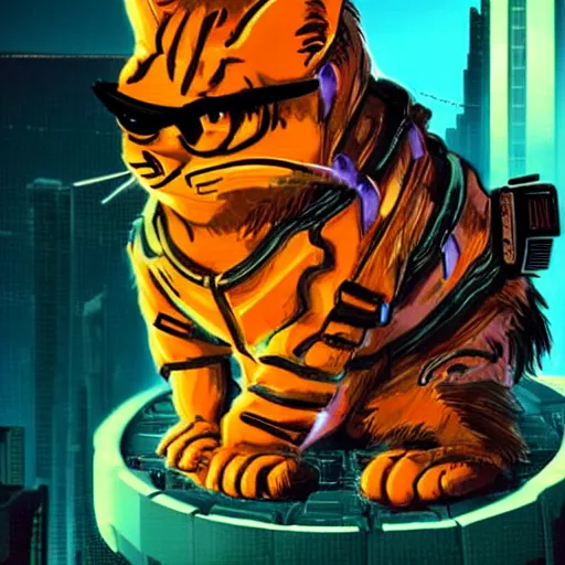 Prompt: Cyberpunk Garfield