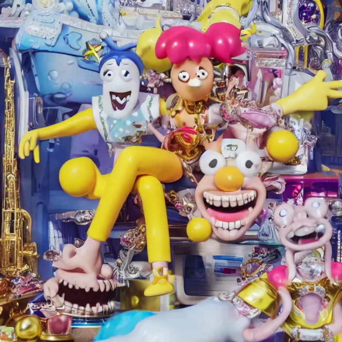 Image similar to jeff koons hip hop bauhaus style street sharks sailor moon wearing diamond grillz and a ton of bussdown iced gold bling in wallace & gromit strata - cut claymation, ultra realistic, concept art, intricate details, serious, highly detailed, photorealistic, octane render, 8 k, unreal engine, art by todd mcfarlane