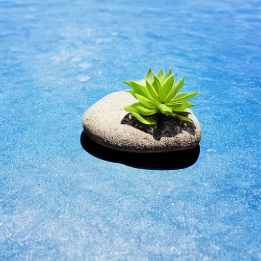 Image similar to perfume bottle on a tropical oasis small rock floating in the reflective blue sea surrounded by plethora of fauna and flora, bright blue skies up close shot, white background, zen, light, modern minimalist f 2 0 clean