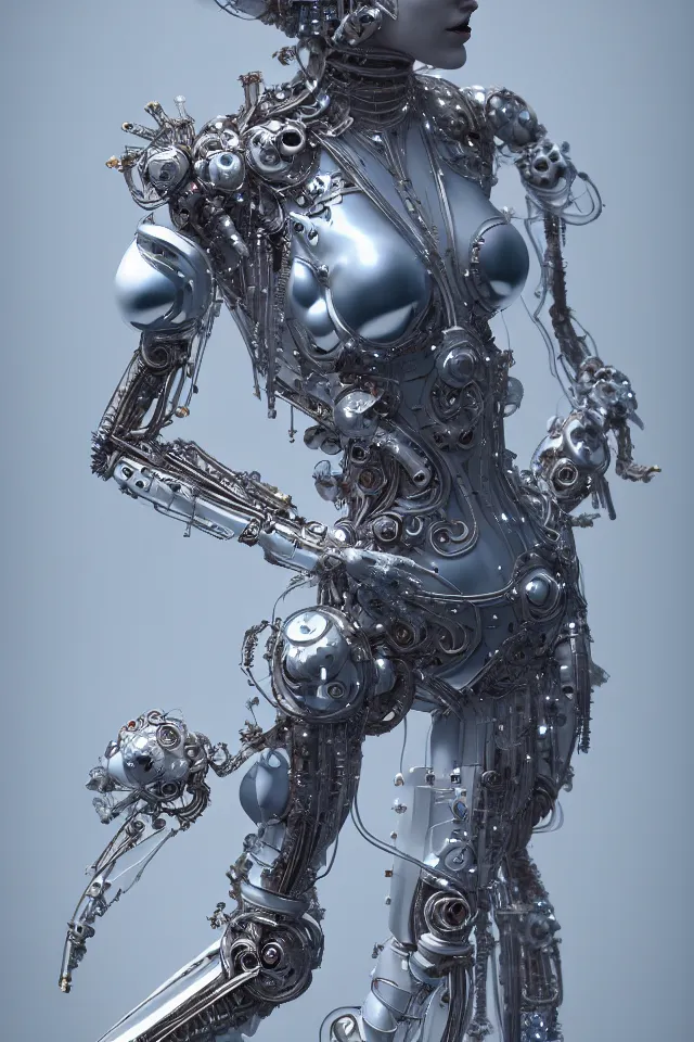 Prompt: statue venus, crystal and opal biomechanical, inflateble shapes, wearing epic bionic cyborg implants, masterpiece, intricate, biopunk futuristic wardrobe, vogue, highly detailed, artstation, concept art, background galaxy, cyberpunk, octane render