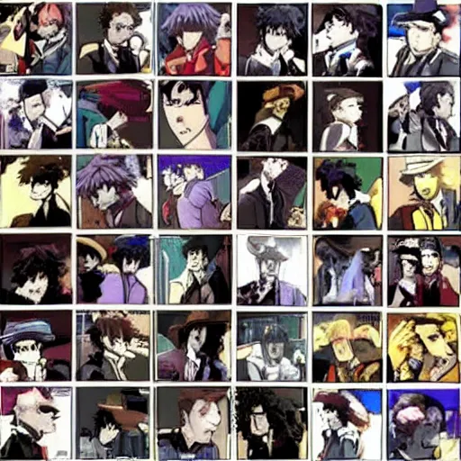 Prompt: photo mosaic of toilets that makes a picture of cowboy bebop