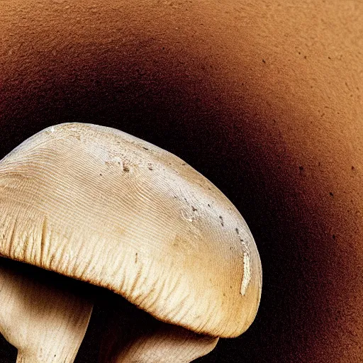 Prompt: torn mushroom cap, bottom view, clearly visible lamellae, black background, hyper realistic, photography, colorfull, 8k, epic composition