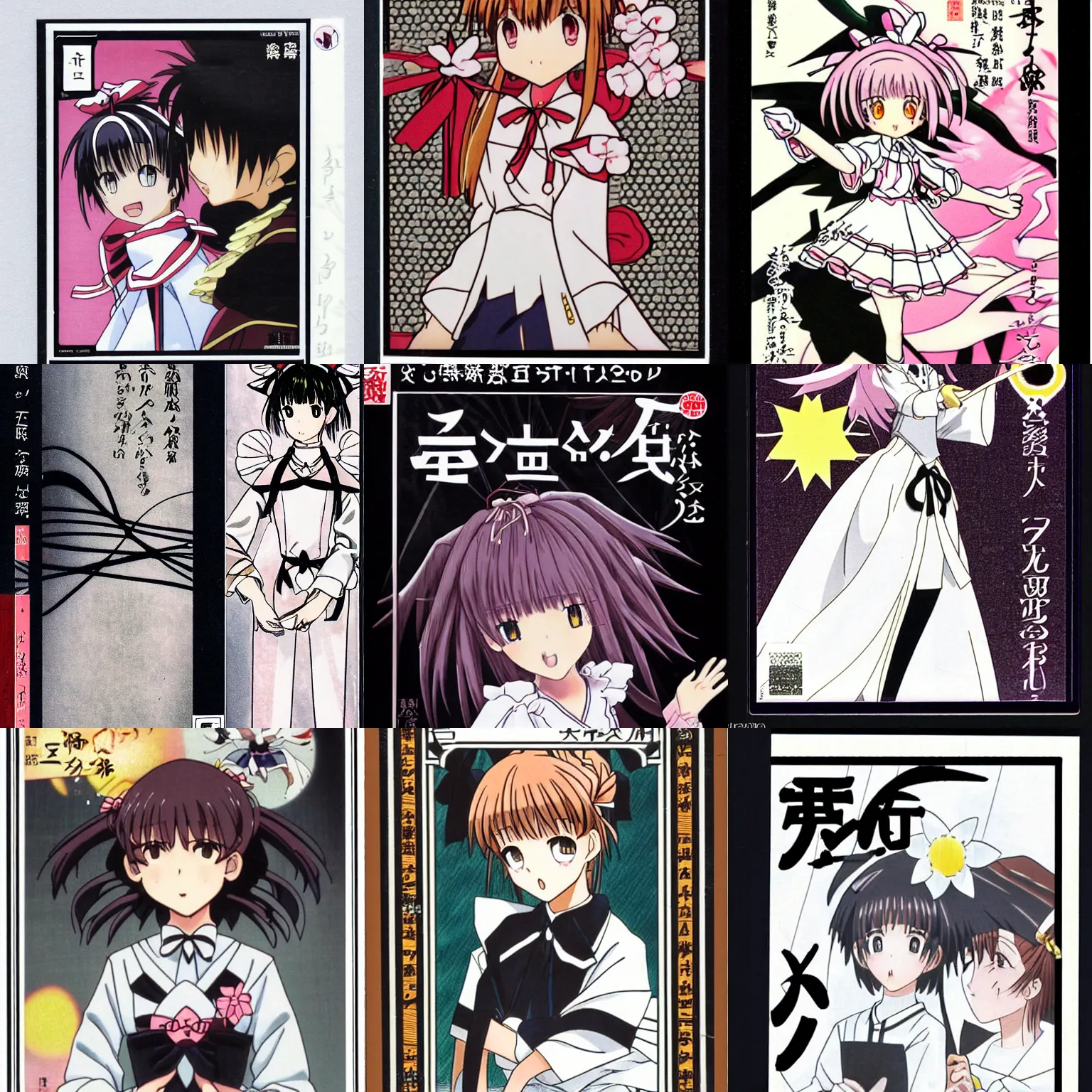 Prompt: sakura ( card captor ), mysterious x, front cover, black and white, ueshiba riichi