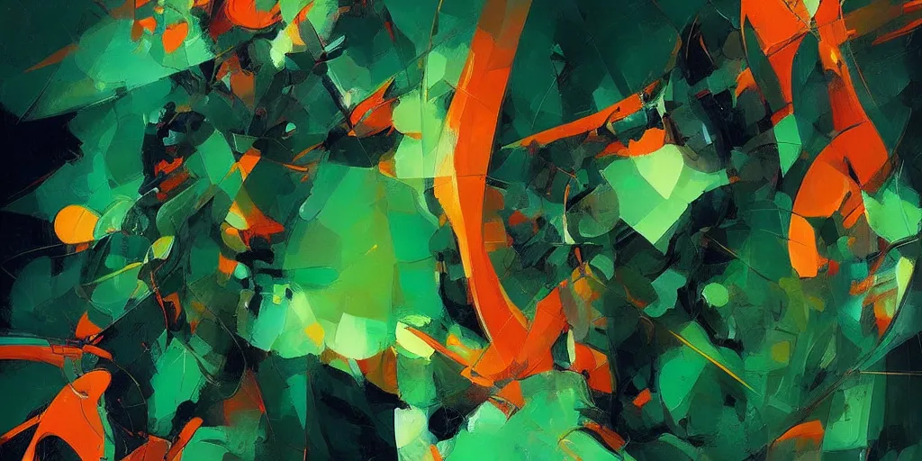 Image similar to green and orange intricate fractal abstraction, artstation, ryan hewett, mike mignola