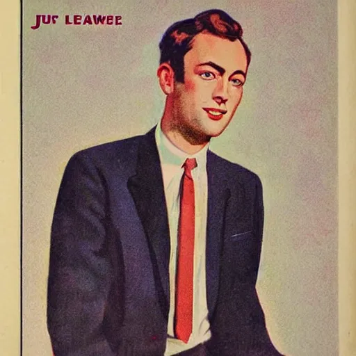 Prompt: “Jude Law portrait, color vintage magazine illustration 1950”