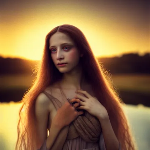 Image similar to photographic portrait of a stunningly beautiful renaissance emo female maiden in soft dreamy light at sunset, contemporary fashion shoot, by edward robert hughes, annie leibovitz and steve mccurry, david lazar, jimmy nelsson, breathtaking, 8 k resolution, extremely detailed, beautiful, establishing shot, artistic, hyperrealistic, beautiful face, octane render