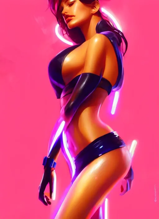 Image similar to glossy tube top, elegant, cyber neon lights, highly detailed, digital illustration, trending in artstation, trending in pinterest, glamor pose, concept art, smooth, sharp focus, art by artgerm and greg rutkowski