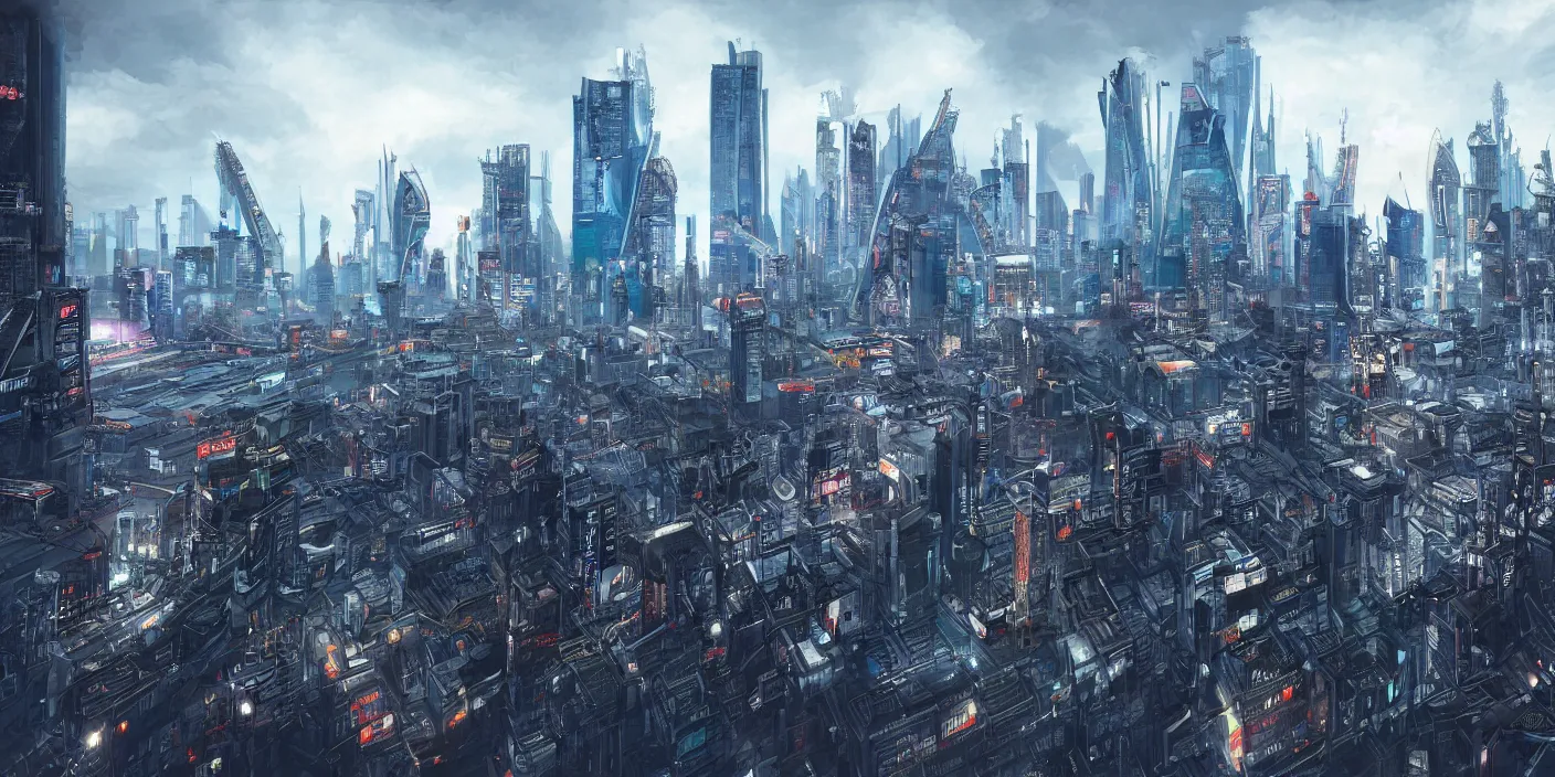 Image similar to london city skyline cyberpunk, hyper detailed, concept art, award winning concept art