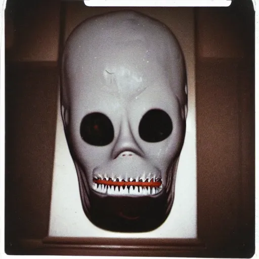 Prompt: polaroid of a creepy deformed halloween mask