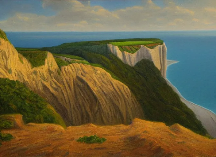 Image similar to cliffs of dover, uk in the style of hudson river school of art, oil on canvas