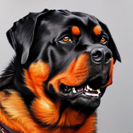 Image similar to rottweiler with a beard, oil painting, artgerm, portrait, highly detailed, artstation