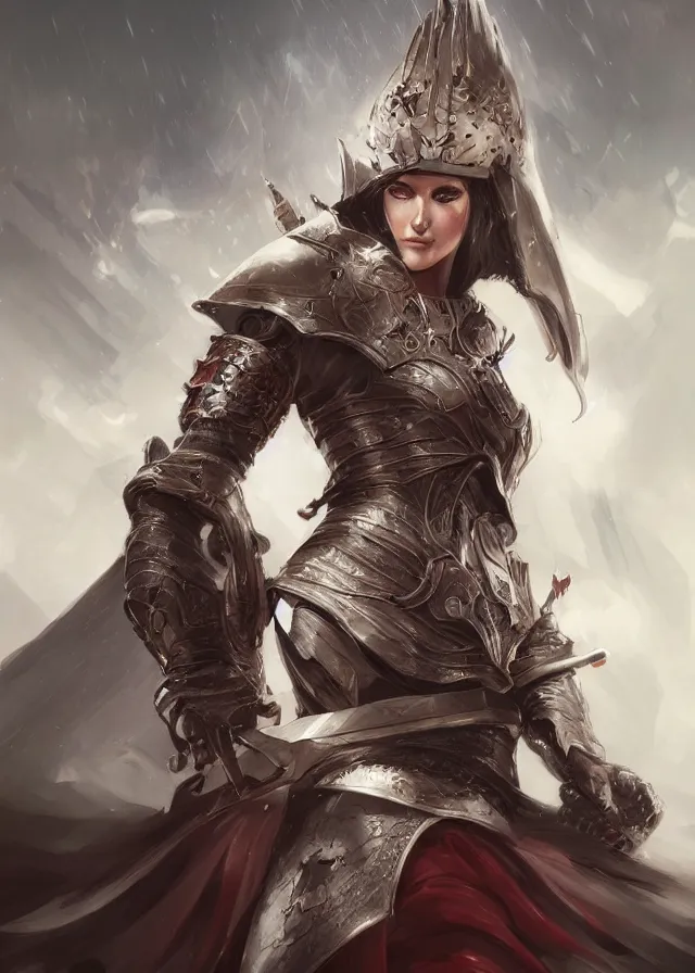 Image similar to a beautiful hyper realistic detailed epic concept art showing a noble knight women with her raccoon gardian above her, by artgerm, charlie bowater, in the style of dragon age, featured on artstation