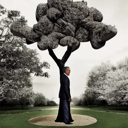 Image similar to barack obama shaped tree, fashion photography