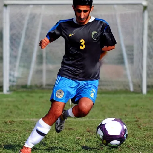 Prompt: middle eastern soccer player with face mask