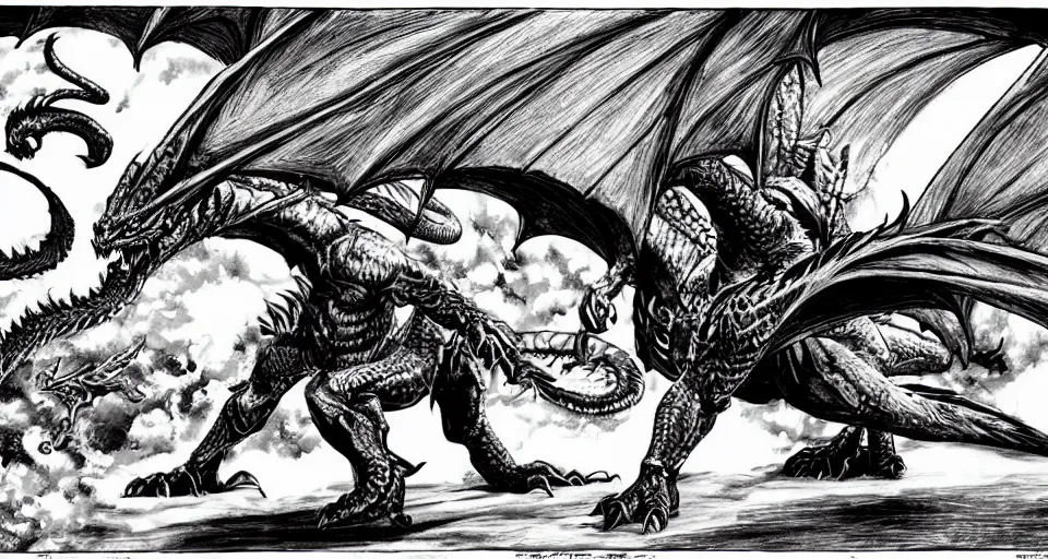 Image similar to Dragon from Skyrim in berserk manga by Kentaro Miura