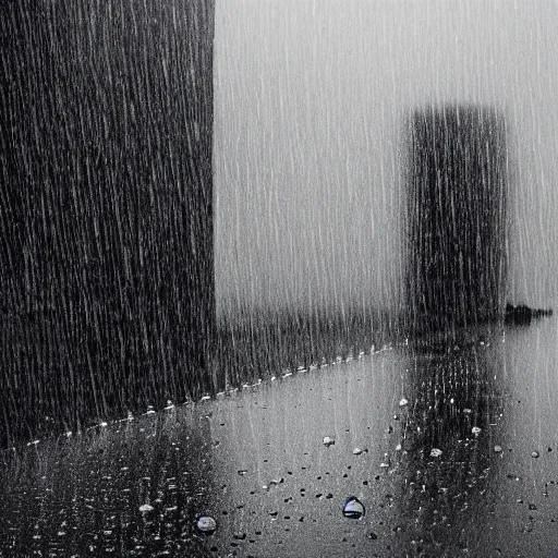 Prompt: rain, award winning black and white photography
