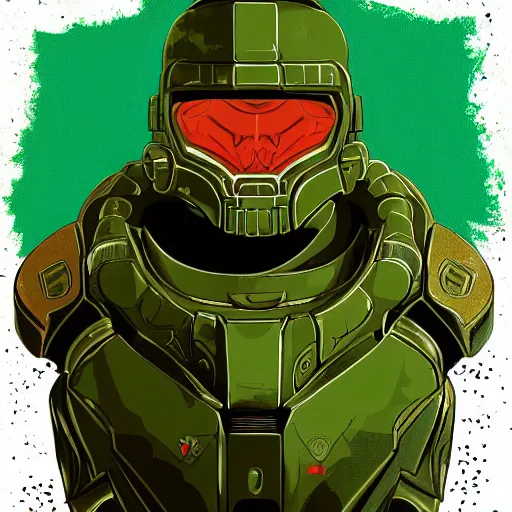 Image similar to portrait of doomguy, highly detailed, centered, digital painting