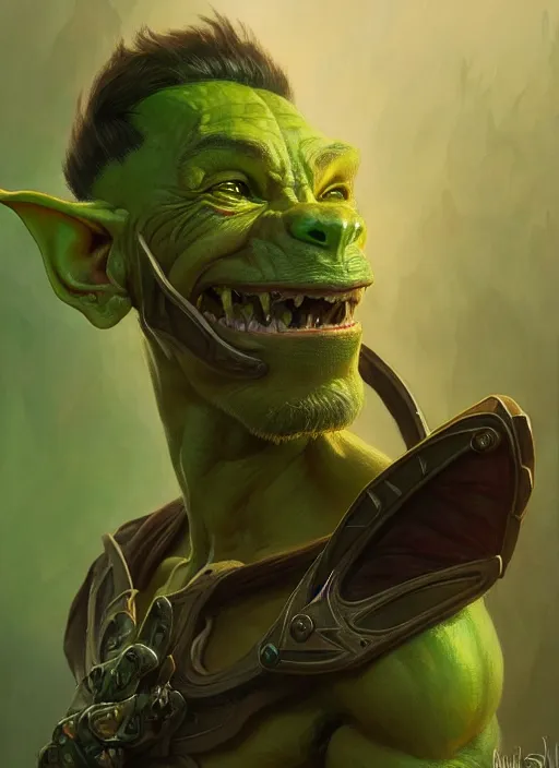 Prompt: portrait of tony bologna as a goblin, d & d, muscular! green, fantasy, intricate, elegant, highly detailed, digital painting, artstation, concept art, smooth, sharp focus, illustration, art by artgerm and greg rutkowski and alphonse mucha