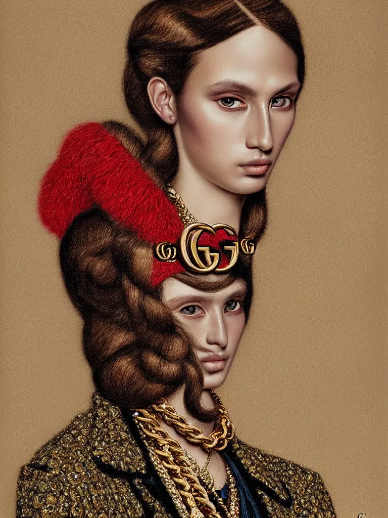 Image similar to gucci portrait, very beautiful, highly detailed, intricate, photography