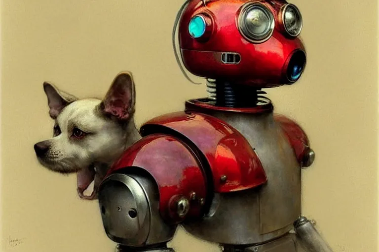 Image similar to adventurer ( ( ( ( ( 1 9 5 0 s retro future robot android dog. muted colors. ) ) ) ) ) by jean baptiste monge!!!!!!!!!!!!!!!!!!!!!!!!! chrome red