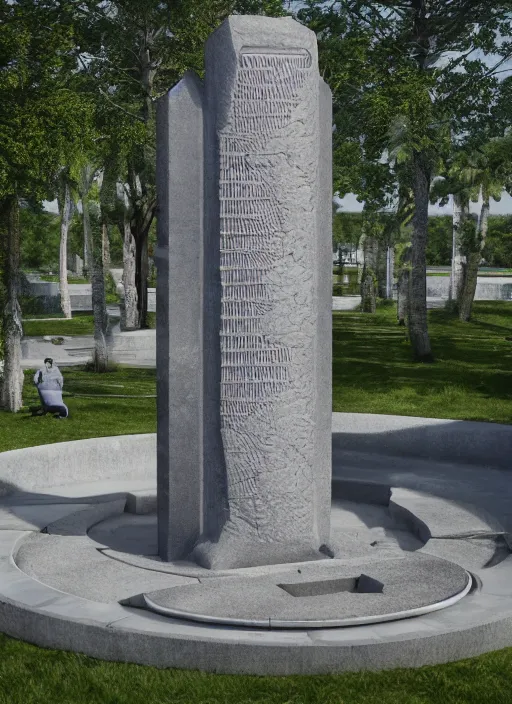 Prompt: highly detailed realistic architecture 3 d render of a futurisctic stele made from silver coins standing in a city park, archdaily, made in unreal engine 4 octane render