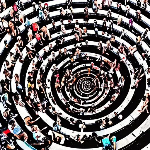 Image similar to a spiral of people falling into the abyss