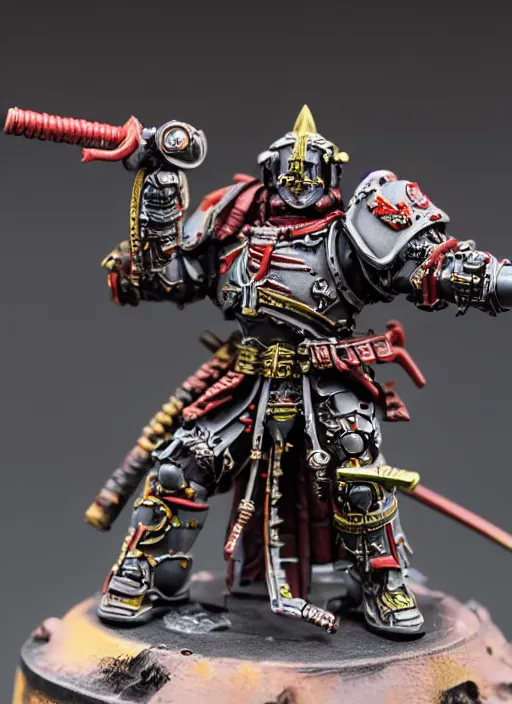 Image similar to 8 0 mm resin detailed miniature of a warhammer 4 0 k cyborg samurai, product introduction photos, 4 k, full body