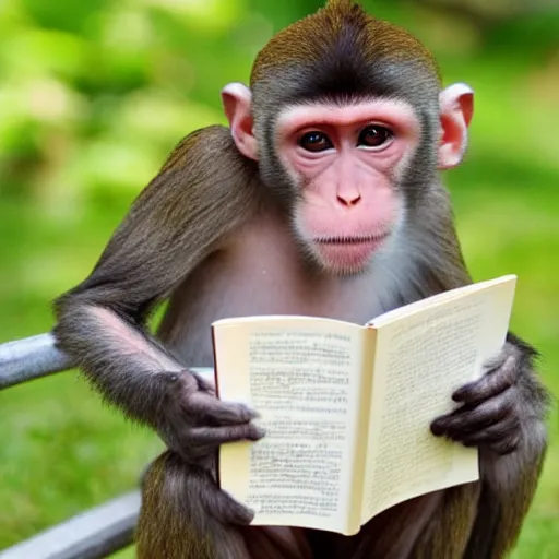 Image similar to monkeys learning to read book, 4 k, realistic, realistic, detailed