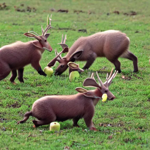 Image similar to Aardvarks with antlers eating apples