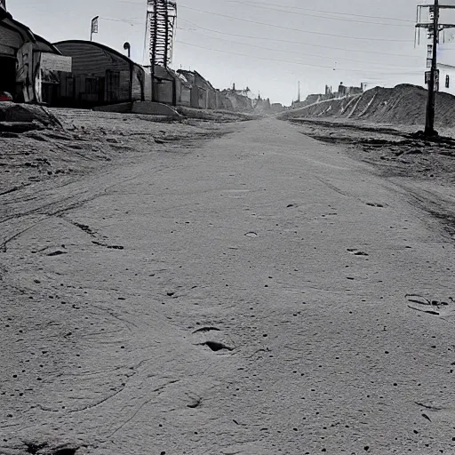 Prompt: moonwalker photo, city street on the moon, a detailed image of a future norilsk base, moon landscape