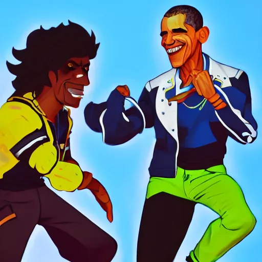 Image similar to lucio from overwatch and barack obama dancing, detailed, high quality, artstation winner