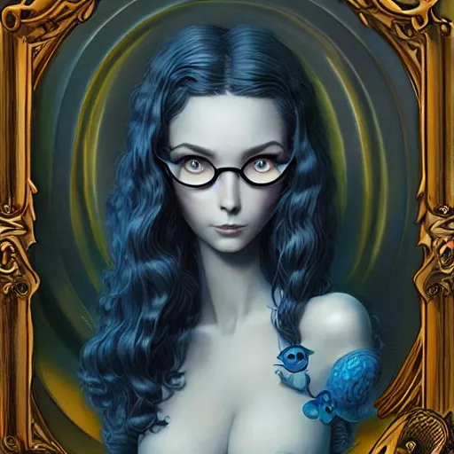 Image similar to Lofi portrait with a creature, Pixar style by Joe Fenton and Stanley Artgerm and Tom Bagshaw and Tim Burton