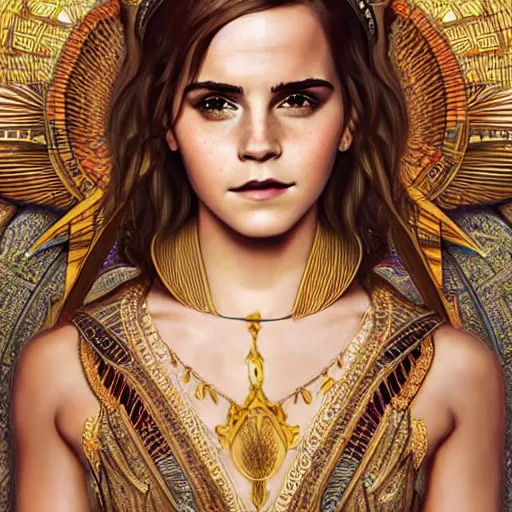 Image similar to Emma Watson as an Egyptian Goddess, cute, fantasy, intricate, elegant, highly detailed, digital painting, 4k, HDR, concept art, smooth, sharp focus, illustration, art by artgerm and H R Giger and alphonse mucha