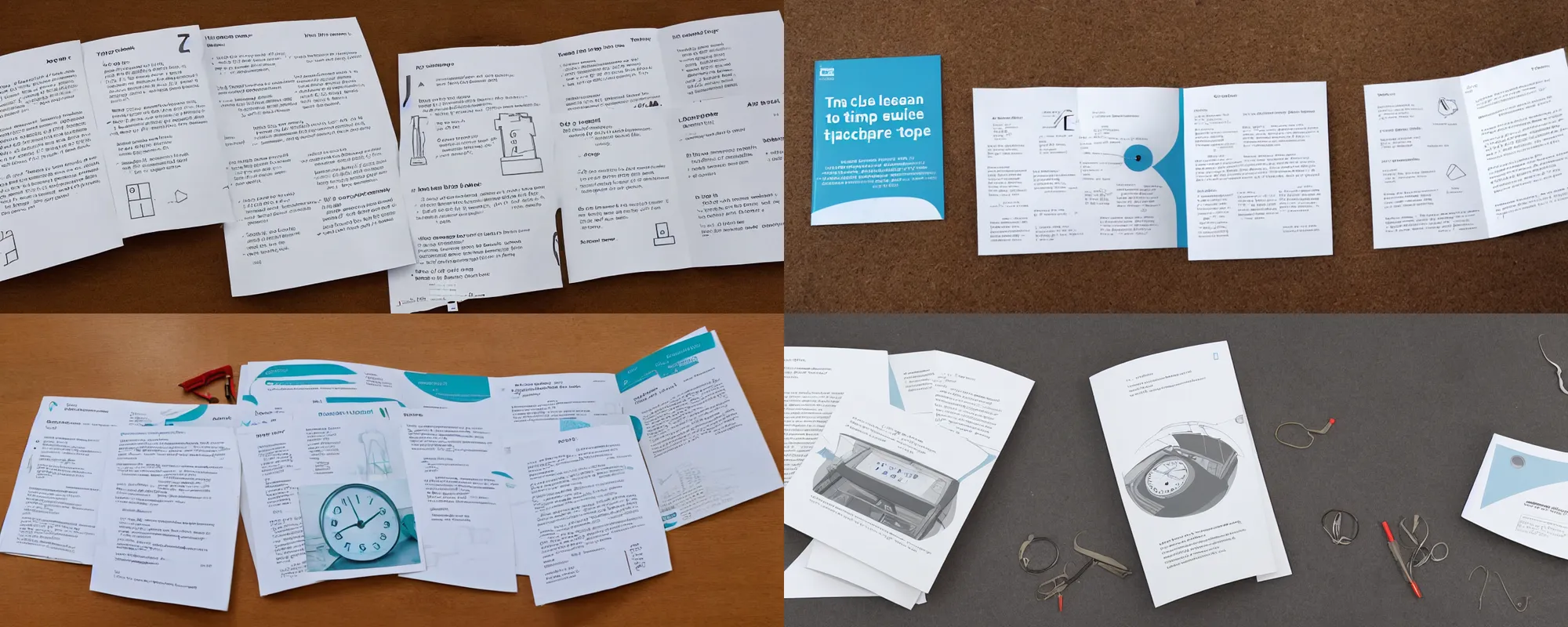 Prompt: a clean and modern booklet with step by step instructions on how to assemble a time machine, legible text, clear type