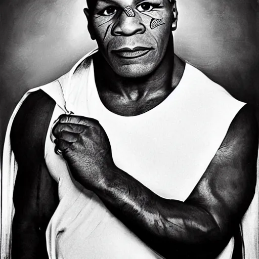 Prompt: mike tyson dressed as the angel of love, realistic portrait